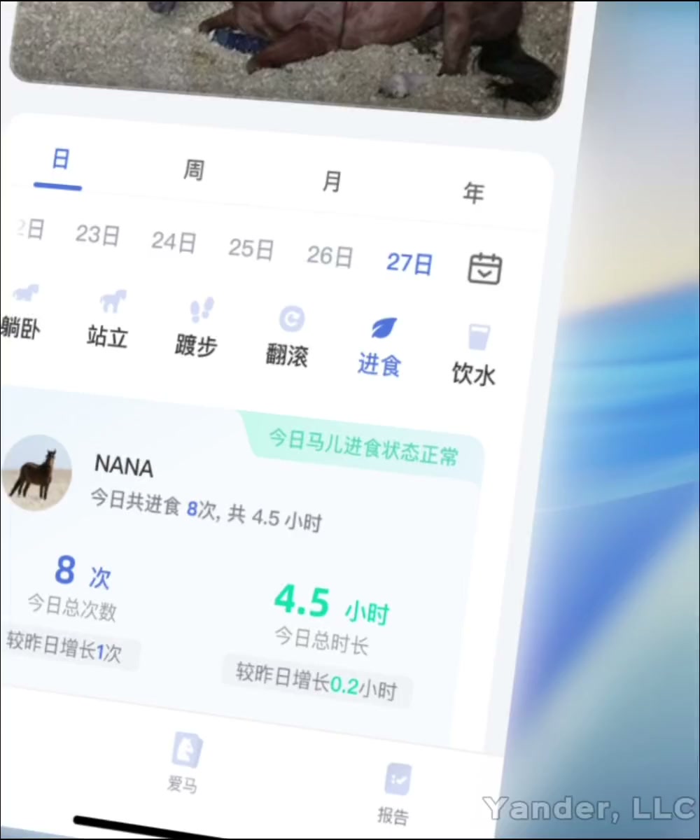 AI horse behavior recognition, smart camera, and anomaly alert app interface